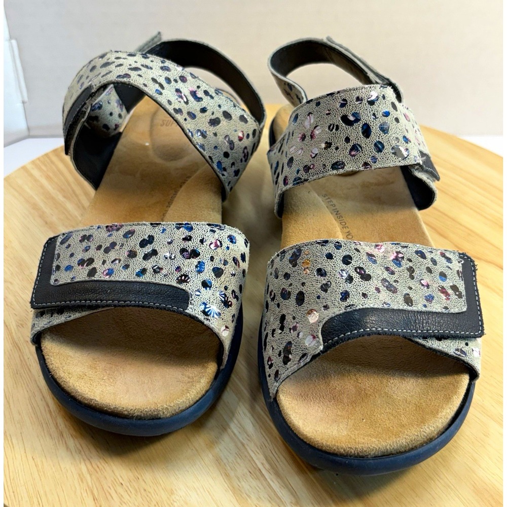 Ziera Newz Navy Splotch Mix Leather Support Sandals Size 40 W US 9-9.5 Wide EUC